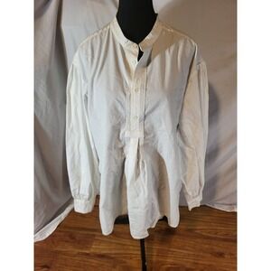 J Peterman White 100% Cotton Band Collar Pintuck Tunic Shirt Medium India